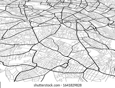 Vector flat abstract city map in perspective, black and white geographical map