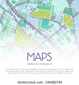 Vector flat abstract city map background with sample text, colorful decorative map template
