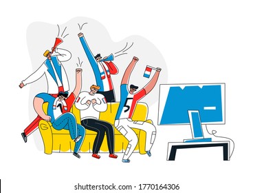 Vector flat abstract France fans who are happy about victory of their favorite team, athlete. Concept fan groups, betting, sports, football, hockey, etc. It can be used in web design, banners, etc.