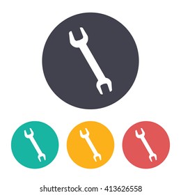 Vector flat adjustable wrench icon with set of 3 colors 