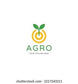 Vector flat agricultural plant logo with leaves and circles on white background. Biotechnology concept. Illustration for agro, farming and livestock business.