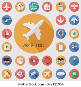 Vector flat airport Icons set
