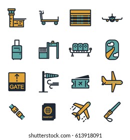 Vector flat airport icons set on white background