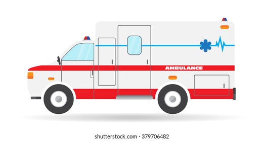 Vector flat ambulance vehicle illustration car emergency auto icon