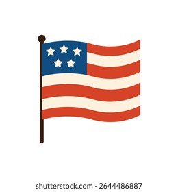 Vector Flat American Flag Flying On Pole