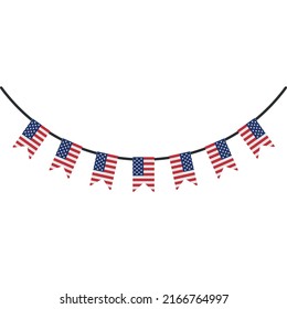 Vector plana de la bandera estadounidense aislado en fondo blanco