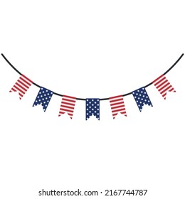 Vector flat American USA flag garland isolated on white background