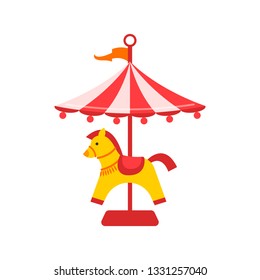 vector flat amusement park concept. Merry go round, Funfair carnival vintage flying horse carousel colored icon. Isolated illustration on a white background