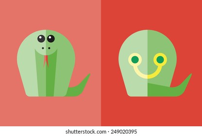 Vector flat animal. Cobra icon with back. Flat zoo. Eps10