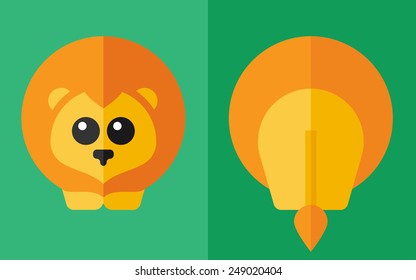 Vector flat animal. Lion icon with back. Flat zoo. Eps10
