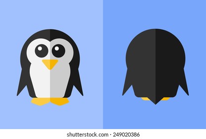 Vector flat animal. Penguin icon with back. Flat zoo. Eps10
