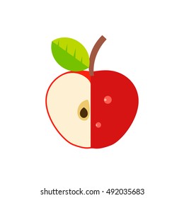 vector flat apple with a slice cut