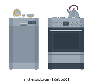 Vector flat appliances set. Stove & dishwasher