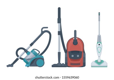 Vector flat appliances set. Vacuum cleaners