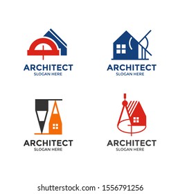 Vector flat architecture company logo collection. Architect logo set