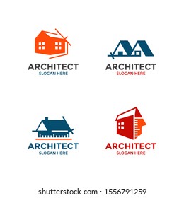 Vector flat architecture company logo collection. Architect logo set