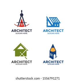 Vector flat architecture company logo collection. Architect logo set