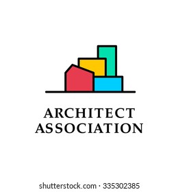 Vector flat architecture company logo collection. Design studio insignia. House design bureau and home market brand mark template.