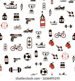Vector flat army, military, 23 of february, Russian Defender of the Fatherland Day seamless pattern. military warship boat, shoulder straps, peakless cap red star tank, aircraft. Isolated illustration