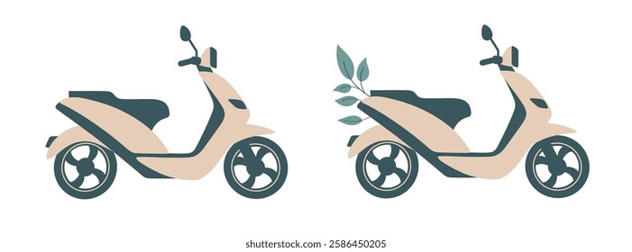 Vector flat art illustration features two eco-friendly scooters in a minimalist and modern style.