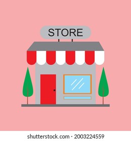 vector flat art store with tree fullcolor for icon or logo