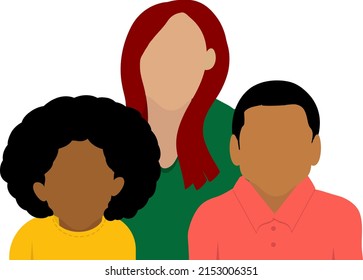 Vector Flat Art Style Multi Cultural Group of Friends Family Portrait