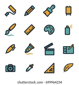 Vector flat art tools icons set on white background