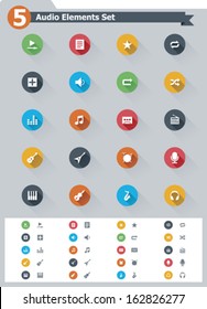 Vector flat audio and music icon set
