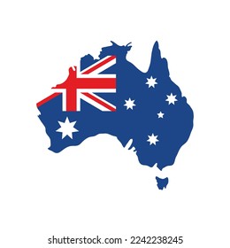 Vector flat Australian map silhouette with flag isolated on white background