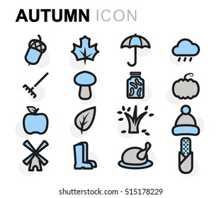 Vector flat autumn icons set on white background