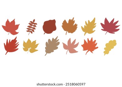 Vektor Flache Herbstblätter Sammlung. Isolierte Farbe Herbstblätter auf Weiß. Herbstwald September Saison. transparenter Hintergrund einzelne Vorlage genaue Vektorgrafik Herbst Sommer.abstract