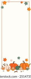Vector flat Autumn pumpkin and leaves Frame or Banner design Flat style pumpkin illustration Design Decorative texture signboard template. Halloween, Thanksgiving Holiday and Pumpkin Concept Design.