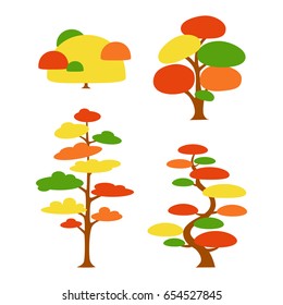 Vector flat autumn trees on white background. Logo design illustration