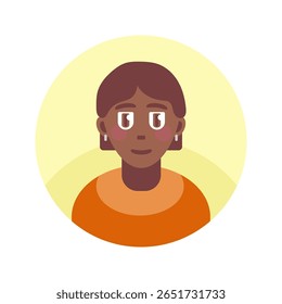 Ilustração de avatar plano vetorial de uma menina com características de estilo cartoon. Ideal para uso em interfaces de usuário, perfis de mídia social, sites ou aplicativos móveis. Avatar plano