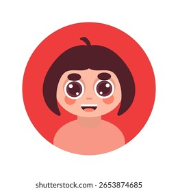 Vector flat avatar illustration of a girl with dark brown hair in cartoon style features. Сhildish. Ideal for use in user interfaces, social media profiles, websites or mobile applications.Flat avatar