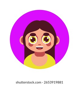 Vector flat avatar illustration of a girl with dark brown hair in cartoon style features. Сhildish. Ideal for use in user interfaces, social media profiles, websites or mobile applications.Flat avatar