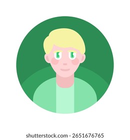 Ilustração de avatar plano vetorial de um jovem com cabelo loiro. O design minimalista e moderno é ideal para fotos de perfil, mídia social, interfaces de usuário e web design. Isolado