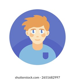 Vector flat avatar illustration of a young man with red hair. The minimalistic and modern design is ideal for profile photos, social media, user interfaces and web design. Isolated