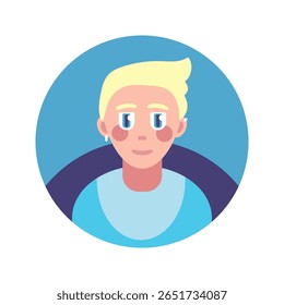 Ilustração de avatar plano vetorial de um jovem com cabelo loiro. O design minimalista e moderno é ideal para fotos de perfil, mídia social, interfaces de usuário e web design. Isolado