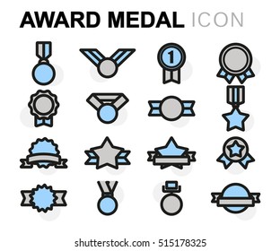 Vector flat award medal icons set on white background