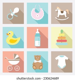 Vector Flat Baby Icons Set