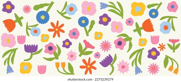 Vector flat background. Bright modern floral pattern. Perfect for template, textile design, poster, card, screen saver and home design.