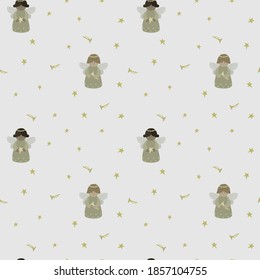 Vector flat background with cute Christmas angels. 