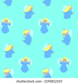 Vector flat background with cute  christmas angels. Disign for wrapping paper or Christmas decoration, baby shower.