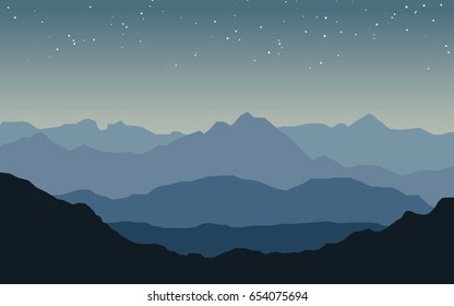 Vector flat background illustration with mountains, vacation and outdoor recreation concept, hiking and mountaineering