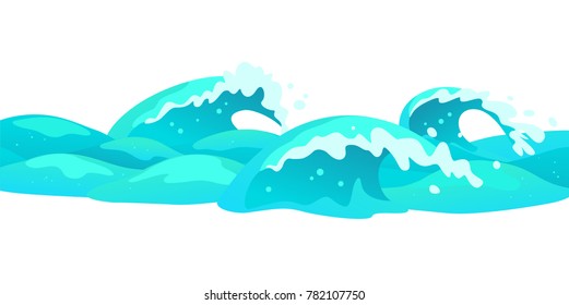 Vector flat background illustration of water waves isolated on white background. Summer tide backdrop. Sea, ocean waves symbol. Good for packaging, game design, marine banners etc.