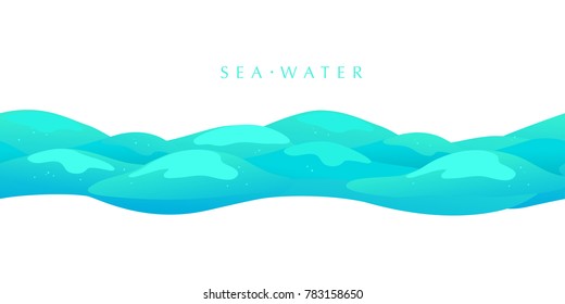Vector flat background illustration of water waves isolated on white background. Summer tide backdrop. Sea, ocean waves symbol. Good for packaging, game design, marine banners etc.