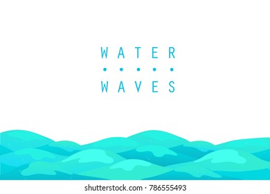 Vector flat background illustration of water waves isolated on white background. Summer tide backdrop. Sea, ocean waves symbol. Good for packaging, game design, marine banners etc.