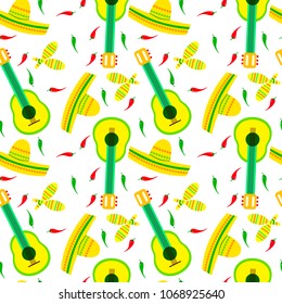 Vector flat background. Seamless pattern with Chili pepper image. Abstract illustration. Wrapping paper. Market. Menu.Cinco de maoo.