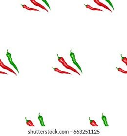 Vector flat background. Seamless pattern with Chili pepper image. Abstract illustration. Wrapping paper. Market. Menu.